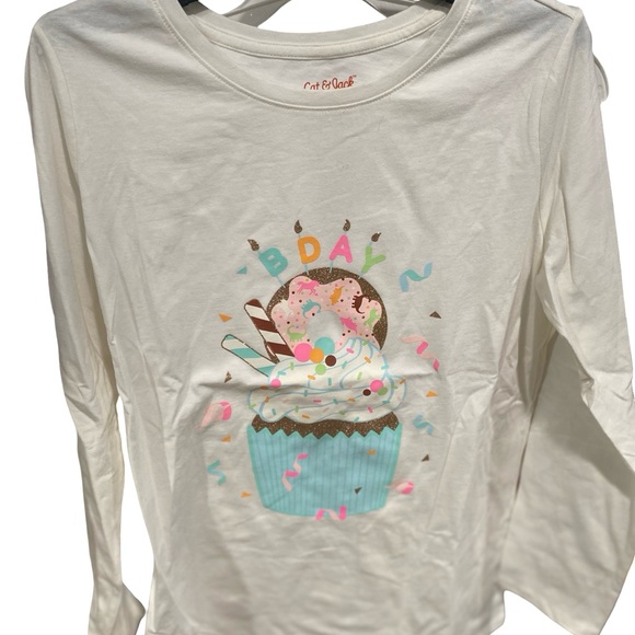 Cat & Jack Other - Cat & Jack White BDAY Cupcake Long Sleeve Tee